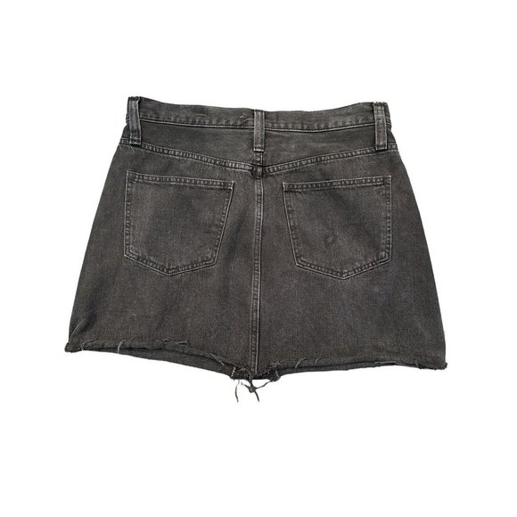 Madewell Denim Mini Skirt Size 29 Faded Black Rigid A-Line Distressed Frayed - Picture 2 of 4